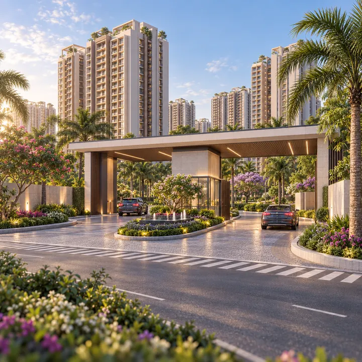 DivyaSree Shettigere indicative gated entrance and arrival court on the airport corridor DivyaSree Shettigere indicative gated entrance and arrival court on the airport corridor